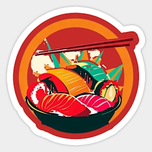 Sushi set, sashimi eat with chopsticks japanese man Sticker